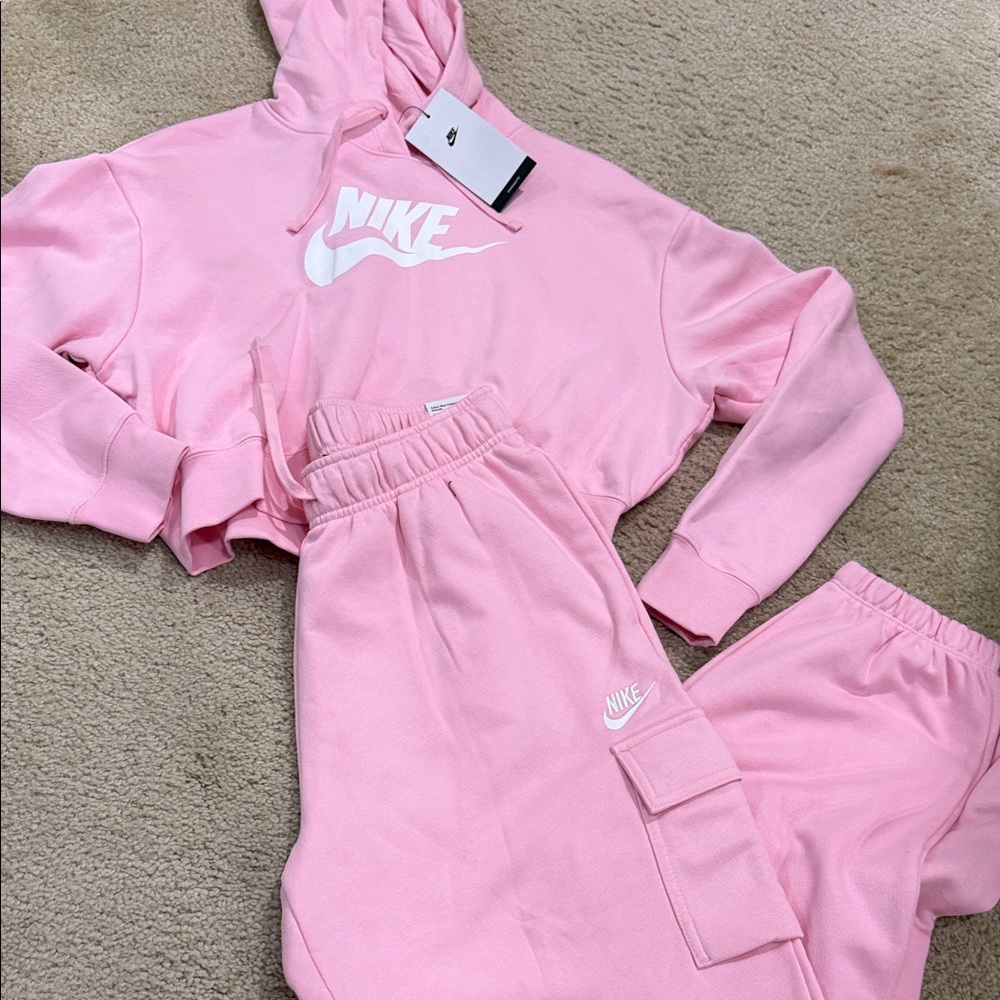 Nike Pink Cropped Hoodie and Cargo Joggers Set